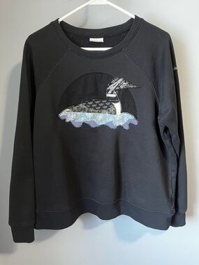 Black Women's Crewneck Sweater with Loon Applique